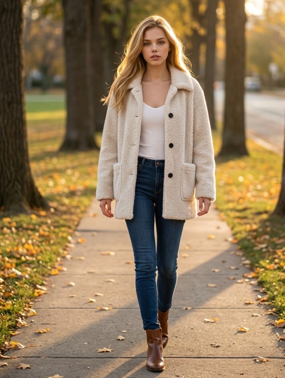 Zara Cream White Teddy Sherpa Jacket with Patch Pockets